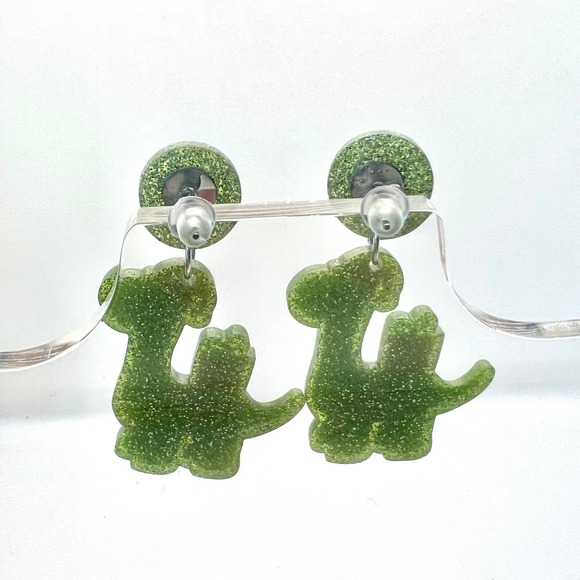 Christmas Dino Earrings - Dinosaur Earrings - Santa Earrings - Holiday Earrings - Picture 4 of 8